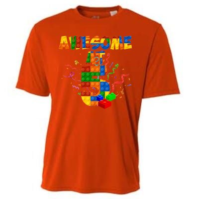 Awesome At 5 Cute Birthday Building Blocks Cooling Performance Crew T-Shirt