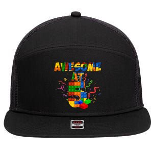 Awesome At 5 Cute Birthday Building Blocks 7 Panel Mesh Trucker Snapback Hat