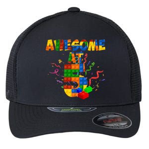 Awesome At 5 Cute Birthday Building Blocks Flexfit Unipanel Trucker Cap