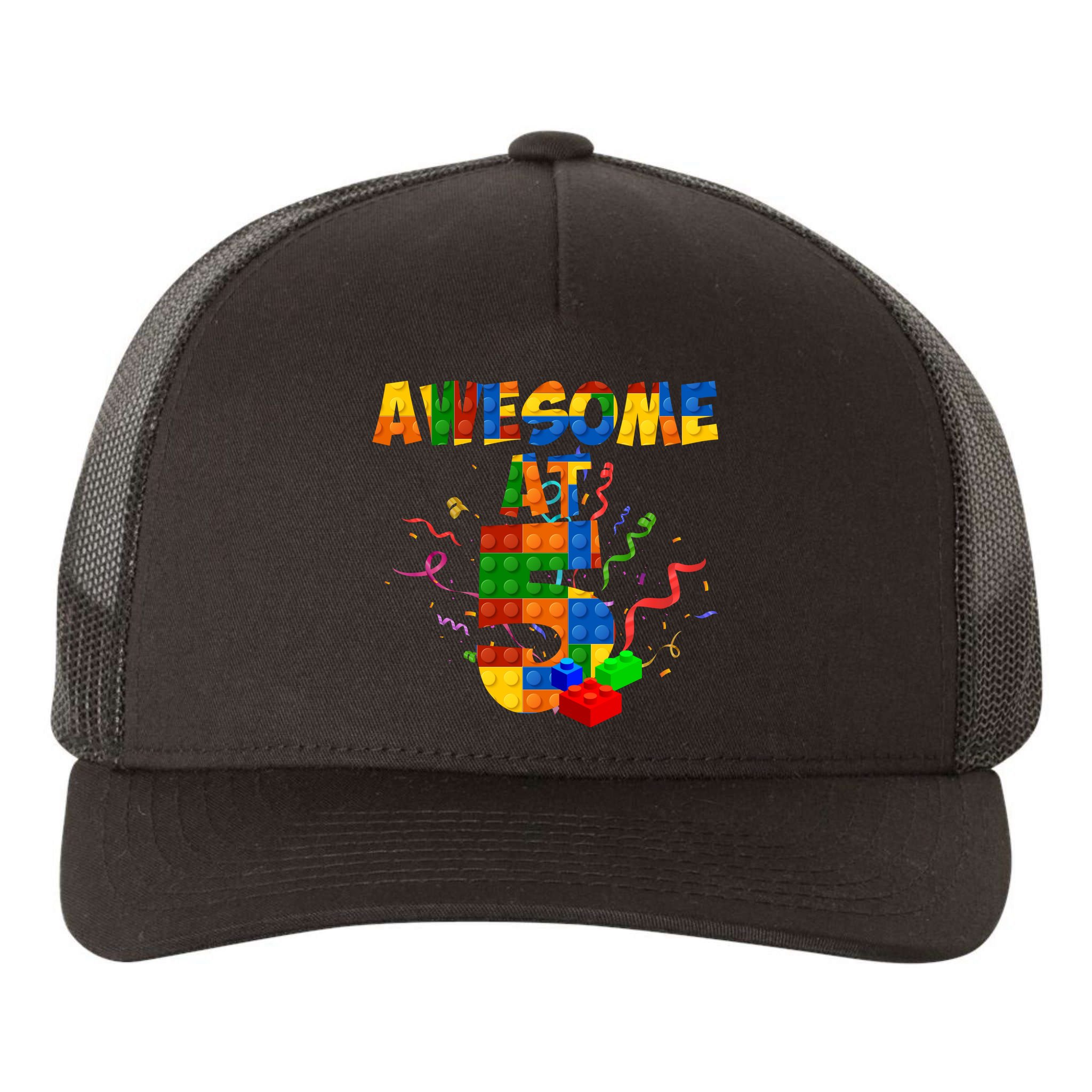 Awesome At 5 Cute Birthday Building Blocks Yupoong Adult 5-Panel Trucker Hat