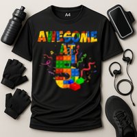 Awesome At 5 Cute Birthday Building Blocks Performance Shirt