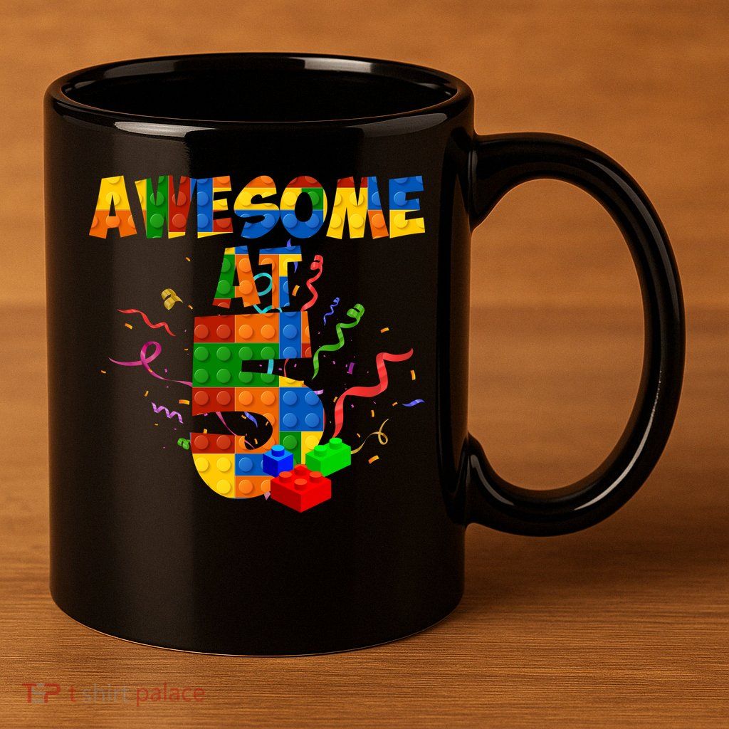 Awesome At 5 Cute Birthday Building Blocks 11oz C Handle Ceramic Mug