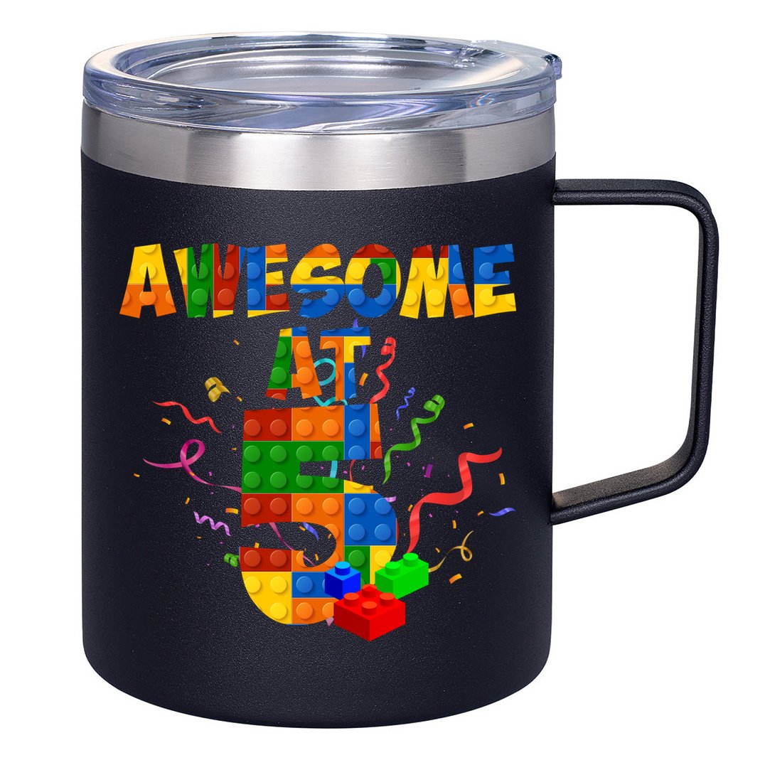Awesome At 5 Cute Birthday Building Blocks 12oz Stainless Steel Coffee Mug