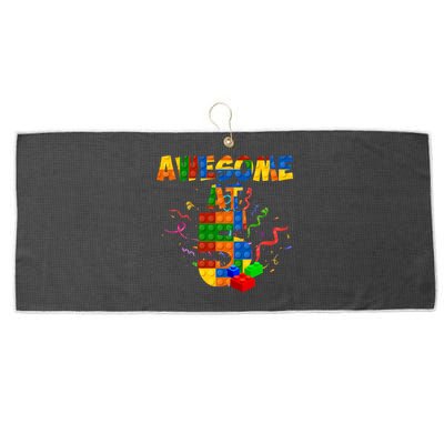 Awesome At 5 Cute Birthday Building Blocks Large Microfiber Waffle Golf Towel