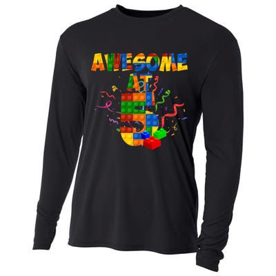 Awesome At 5 Cute Birthday Building Blocks Cooling Performance Long Sleeve Crew