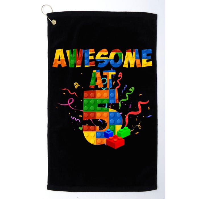 Awesome At 5 Cute Birthday Building Blocks Golf Towel