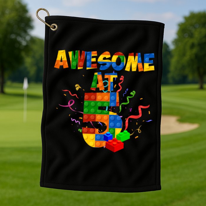 Awesome At 5 Cute Birthday Building Blocks Golf Towel