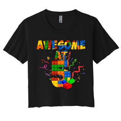 Awesome At 5 Cute Birthday Building Blocks Crop Top
