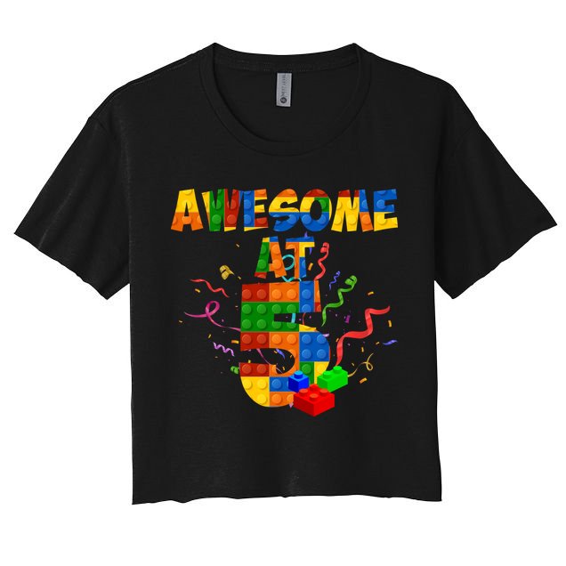 Awesome At 5 Cute Birthday Building Blocks Crop Top