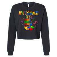 Awesome At 5 Cute Birthday Building Blocks Cropped Pullover Crew
