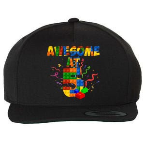 Awesome At 5 Cute Birthday Building Blocks Wool Snapback Cap