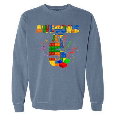 Awesome At 5 Cute Birthday Building Blocks Garment-Dyed Sweatshirt