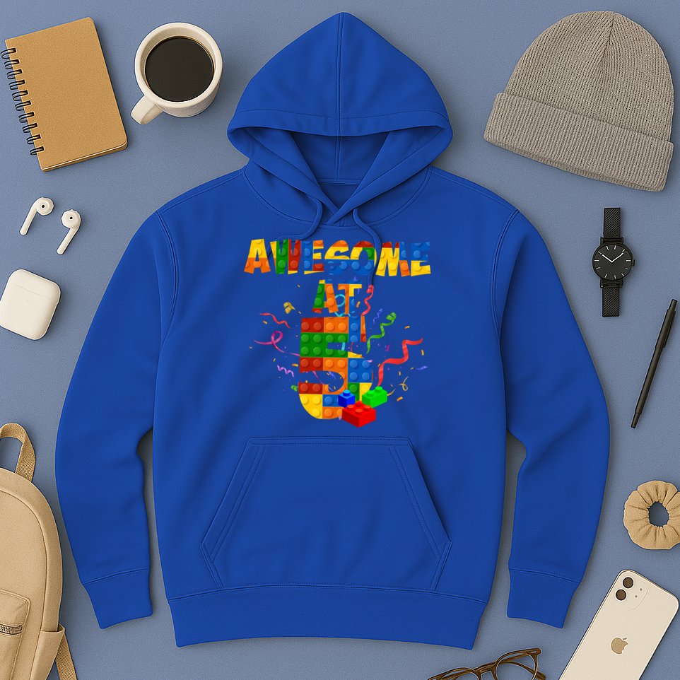 Awesome At 5 Cute Birthday Building Blocks Hoodie