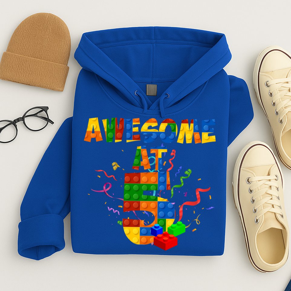 Awesome At 5 Cute Birthday Building Blocks Hoodie