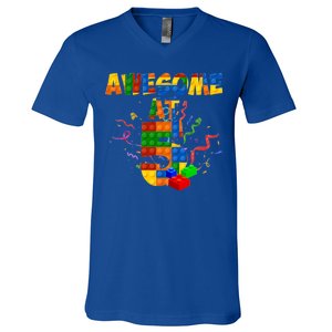 Awesome At 5 Cute Birthday Building Blocks V-Neck T-Shirt