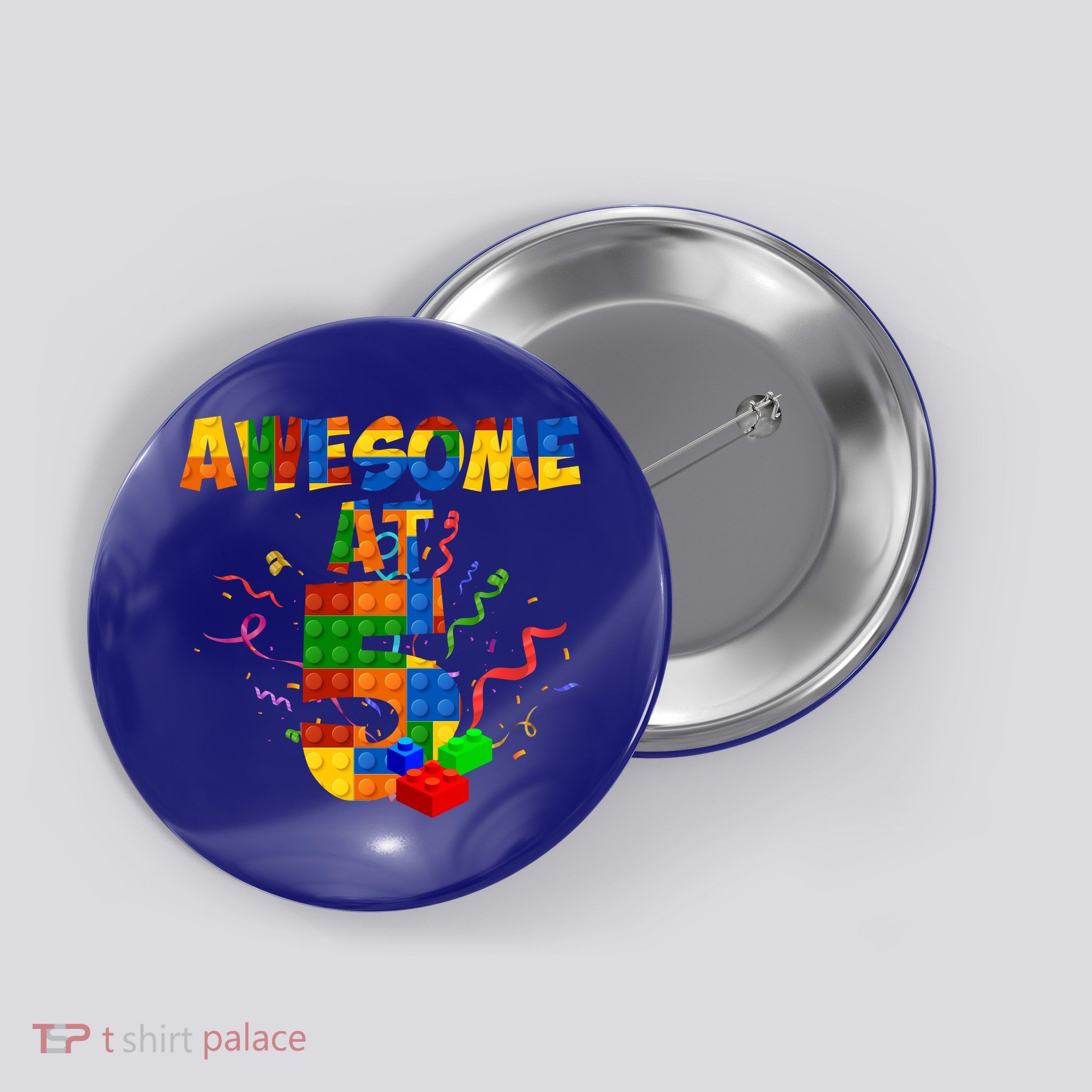 Awesome At 5 Cute Birthday Building Blocks Button