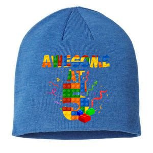 Awesome At 5 Cute Birthday Building Blocks Sustainable Beanie