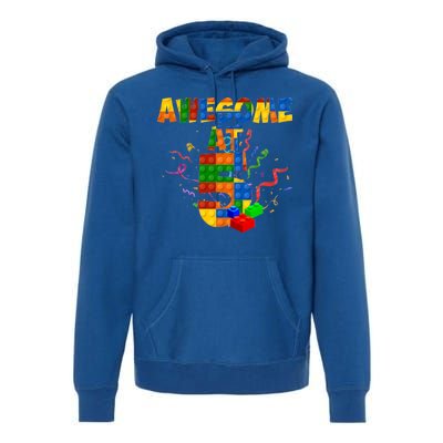 Awesome At 5 Cute Birthday Building Blocks Premium Hoodie