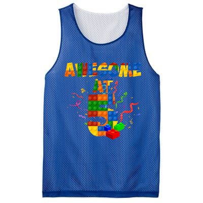 Awesome At 5 Cute Birthday Building Blocks Mesh Reversible Basketball Jersey Tank