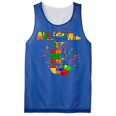 Awesome At 5 Cute Birthday Building Blocks Mesh Reversible Basketball Jersey Tank