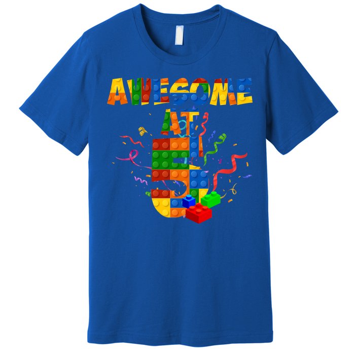 Awesome At 5 Cute Birthday Building Blocks Premium T-Shirt