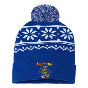 Awesome At 5 Cute Birthday Building Blocks USA-Made Snowflake Beanie