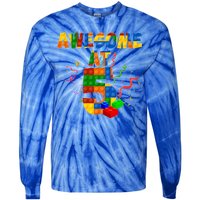 Awesome At 5 Cute Birthday Building Blocks Tie-Dye Long Sleeve Shirt