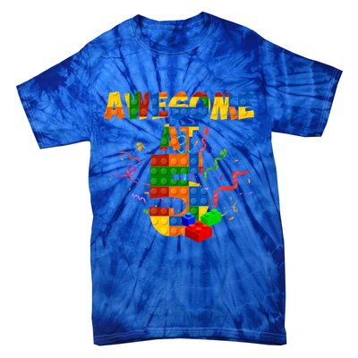 Awesome At 5 Cute Birthday Building Blocks Tie-Dye T-Shirt