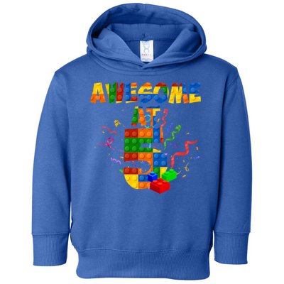 Awesome At 5 Cute Birthday Building Blocks Toddler Hoodie