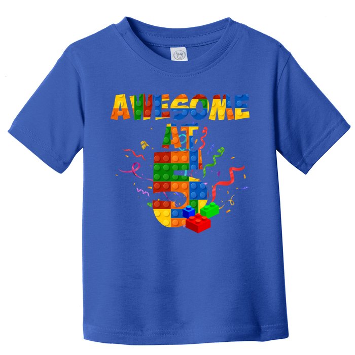 Awesome At 5 Cute Birthday Building Blocks Toddler T-Shirt
