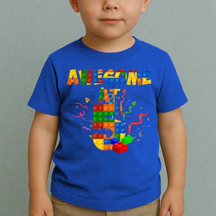 Awesome At 5 Cute Birthday Building Blocks Toddler T-Shirt