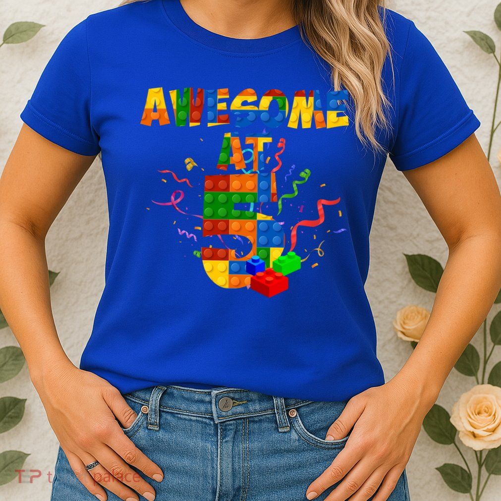 Awesome At 5 Cute Birthday Building Blocks Womens T-Shirt
