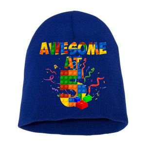 Awesome At 5 Cute Birthday Building Blocks Short Acrylic Beanie