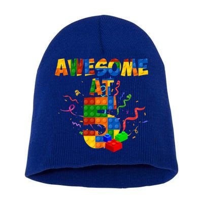 Awesome At 5 Cute Birthday Building Blocks Short Acrylic Beanie