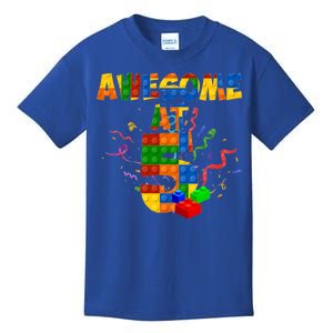 Awesome At 5 Cute Birthday Building Blocks Kids T-Shirt