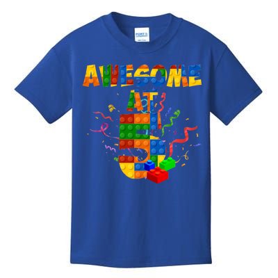 Awesome At 5 Cute Birthday Building Blocks Kids T-Shirt