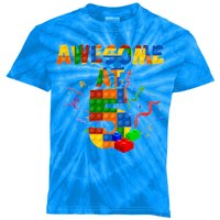 Awesome At 5 Cute Birthday Building Blocks Kids Tie-Dye T-Shirt