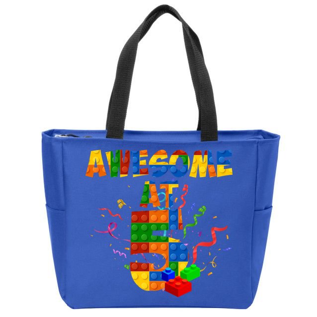 Awesome At 5 Cute Birthday Building Blocks Zip Tote Bag