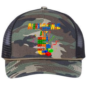 Awesome At 5 Cute Birthday Building Blocks Retro Rope Trucker Hat Cap