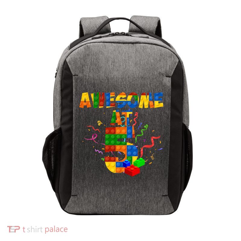Awesome At 5 Cute Birthday Building Blocks Vector Backpack