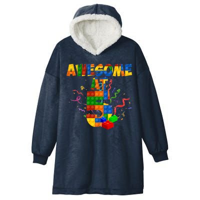 Awesome At 5 Cute Birthday Building Blocks Hooded Wearable Blanket