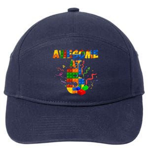 Awesome At 5 Cute Birthday Building Blocks 7-Panel Snapback Hat