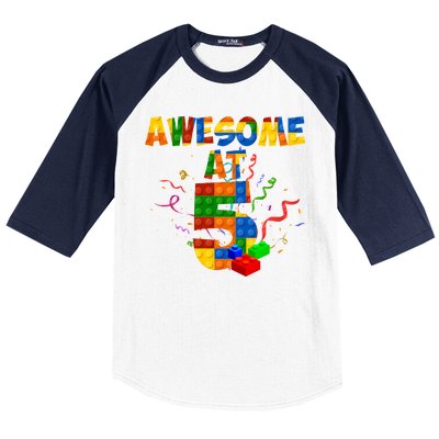 Awesome At 5 Cute Birthday Building Blocks Baseball Sleeve Shirt