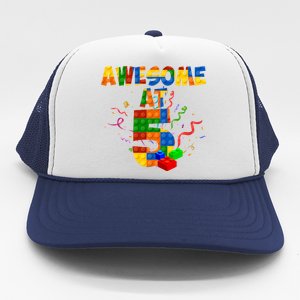 Awesome At 5 Cute Birthday Building Blocks Trucker Hat