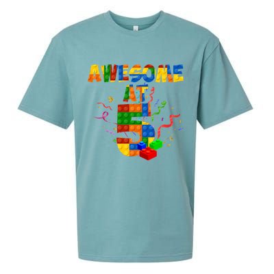 Awesome At 5 Cute Birthday Building Blocks Sueded Cloud Jersey T-Shirt