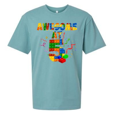 Awesome At 5 Cute Birthday Building Blocks Sueded Cloud Jersey T-Shirt