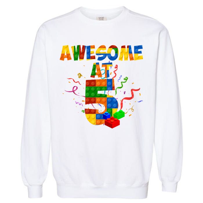 Awesome At 5 Cute Birthday Building Blocks Garment-Dyed Sweatshirt