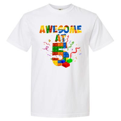 Awesome At 5 Cute Birthday Building Blocks Garment-Dyed Heavyweight T-Shirt