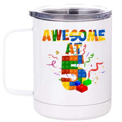 Awesome At 5 Cute Birthday Building Blocks 12 oz Stainless Steel Tumbler Cup