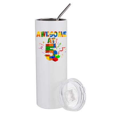 Awesome At 5 Cute Birthday Building Blocks Stainless Steel Tumbler